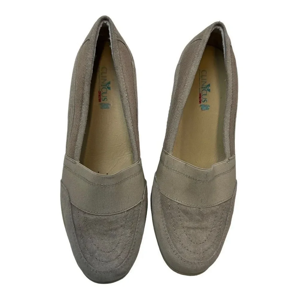 Clinicus Women's Suede Slip-On Round Toe Low Top Loafer Shoes Beige Tan Size 8.5
